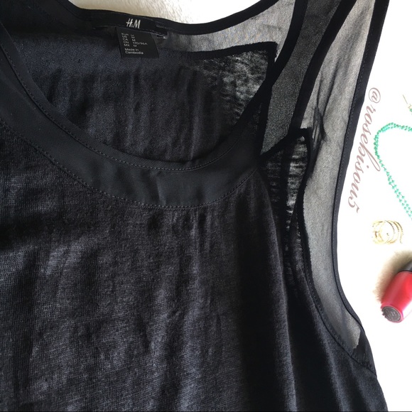 🌹🆕{H&M} Hi-Lo Linen Tank + Sheer Inset Shoulder - Picture 6 of 8